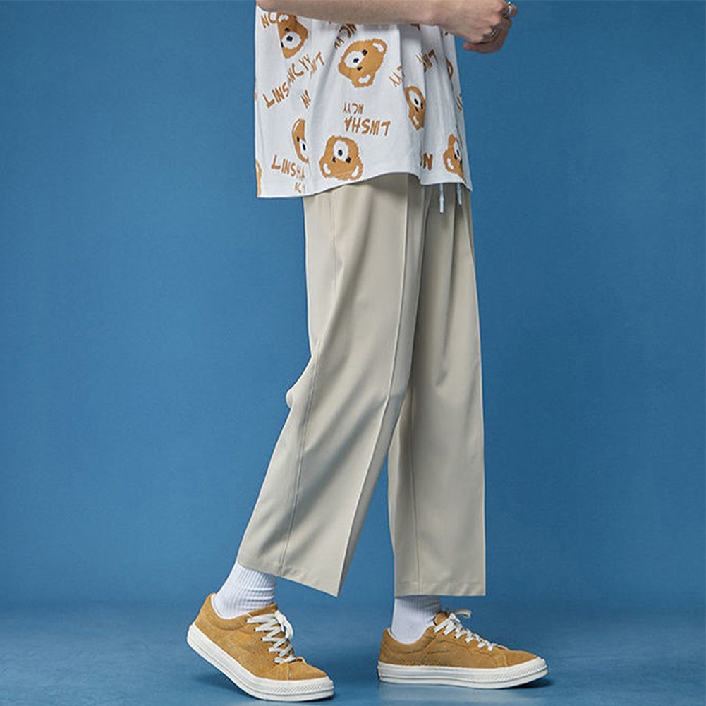 Korean Loose Fit Men's Business Trousers in Solid Colors for All Seasons - Picture 14 of 36