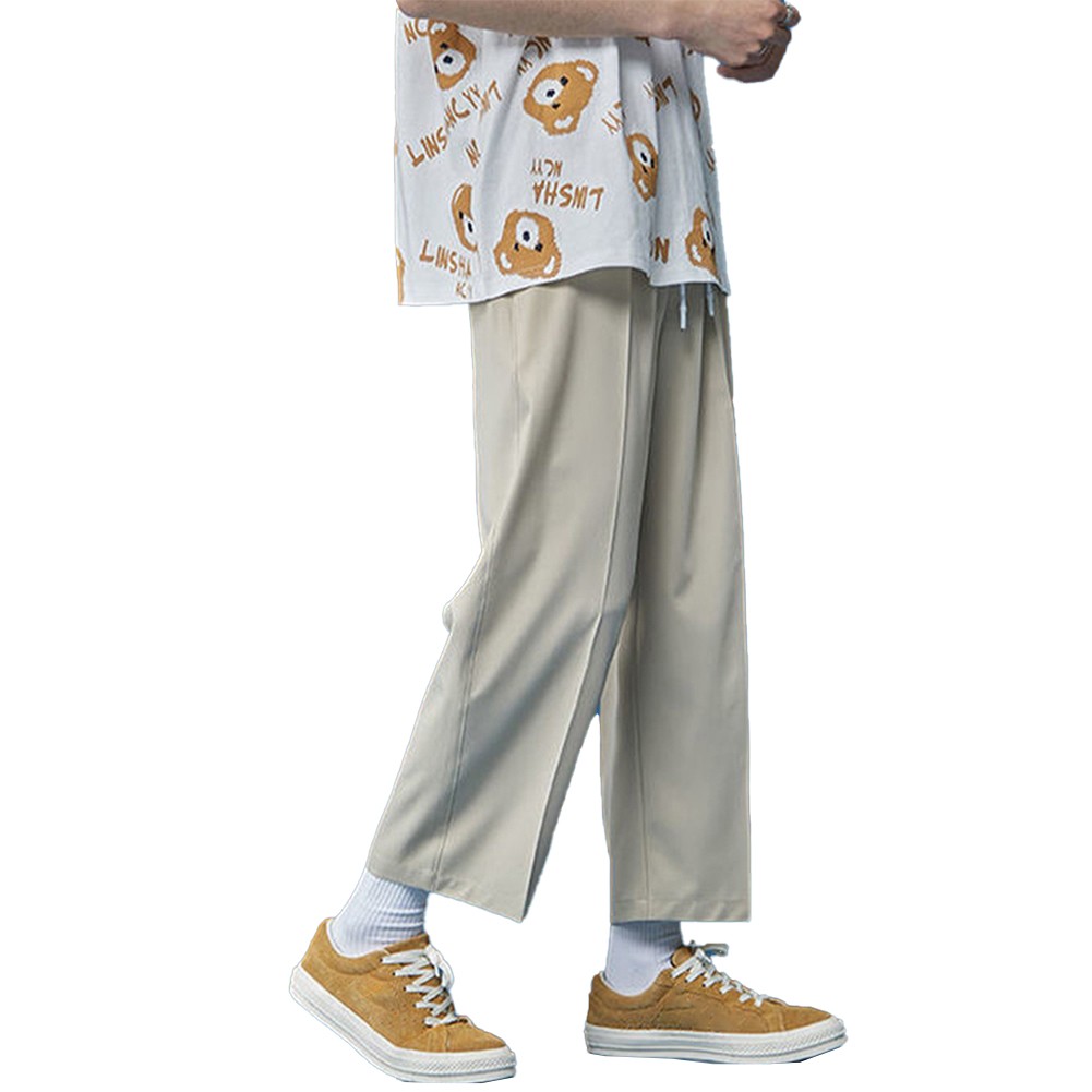 Korean Loose Fit Men's Business Trousers in Solid Colors for All Seasons - Picture 13 of 36
