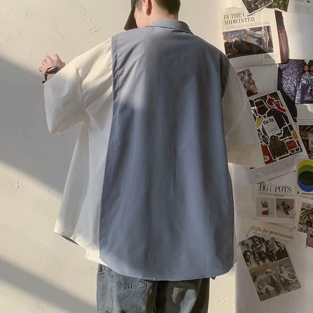 Prendas para el torso sueltas informales estilo coreano para hombre dos piezas look retro manga corta - Imagen 19 de 52