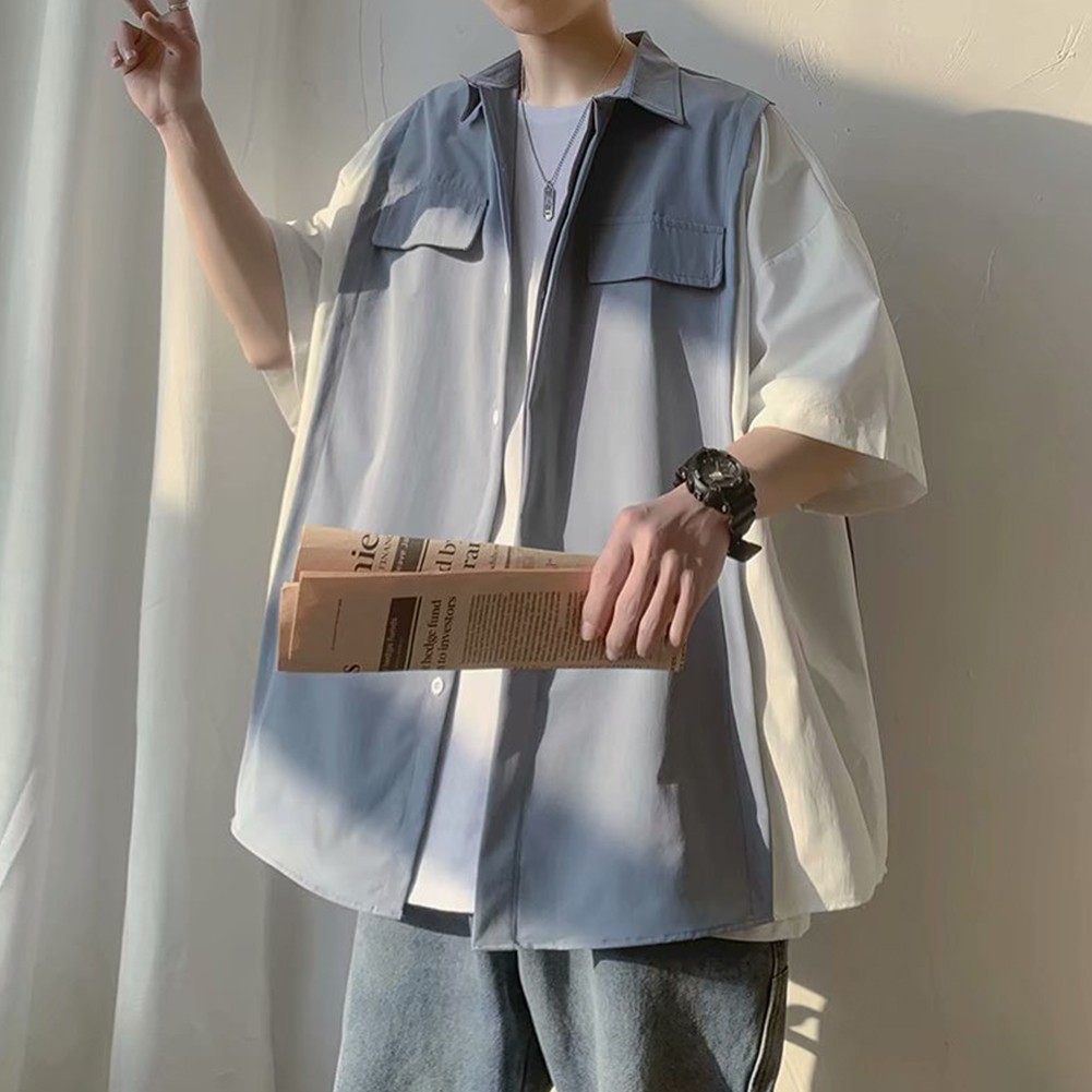 Prendas para el torso sueltas informales estilo coreano para hombre dos piezas look retro manga corta - Imagen 20 de 52