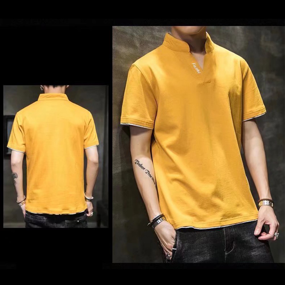Men's All Match Solid Color Casual Top Short Sleeve V Neck Sizes M 2XL - Picture 23 of 24
