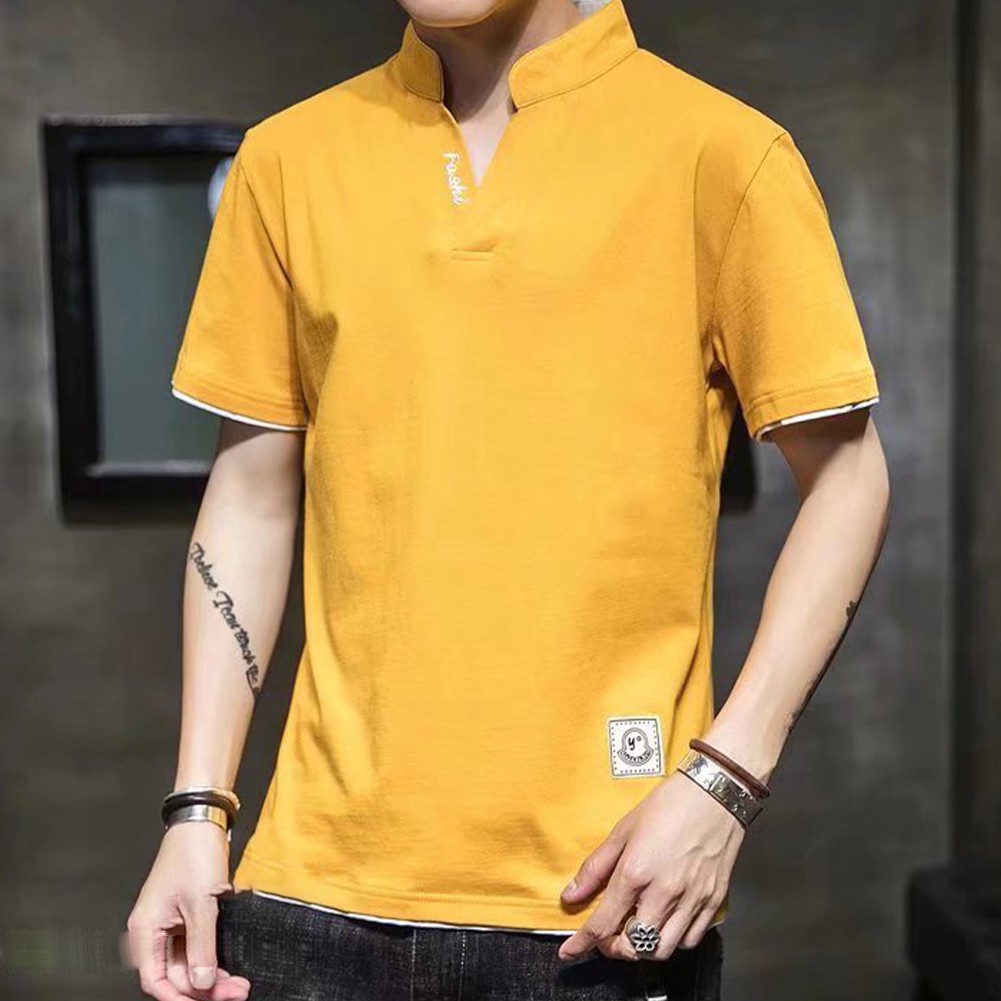 Men's All Match Solid Color Casual Top Short Sleeve V Neck Sizes M 2XL - Picture 21 of 24