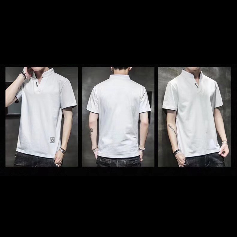 Men's All Match Solid Color Casual Top Short Sleeve V Neck Sizes M 2XL - Picture 15 of 24