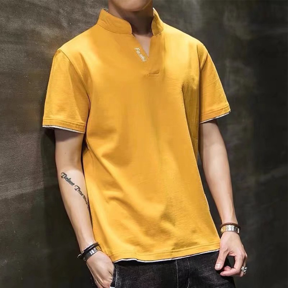 Men's All Match Solid Color Casual Top Short Sleeve V Neck Sizes M 2XL - Picture 24 of 24
