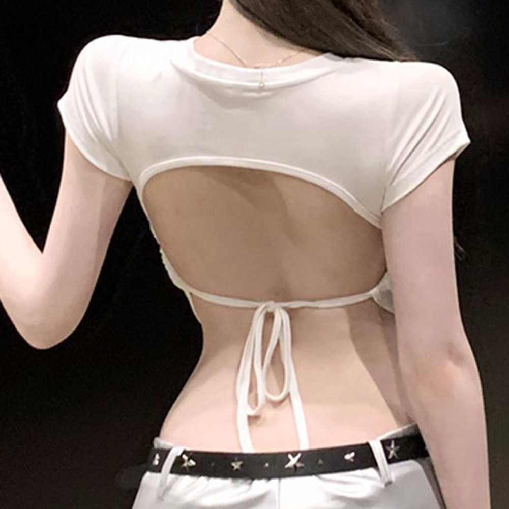 Contemporary Women's Casual T Shirt in High Waist Style with Open Back Design - Picture 16 of 21