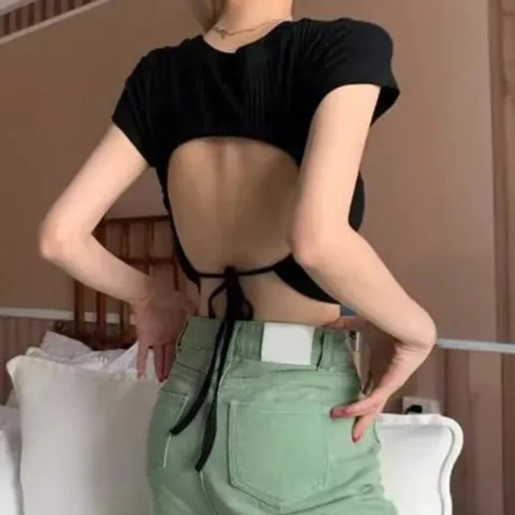 Contemporary Women's Casual T Shirt in High Waist Style with Open Back Design - Picture 15 of 21