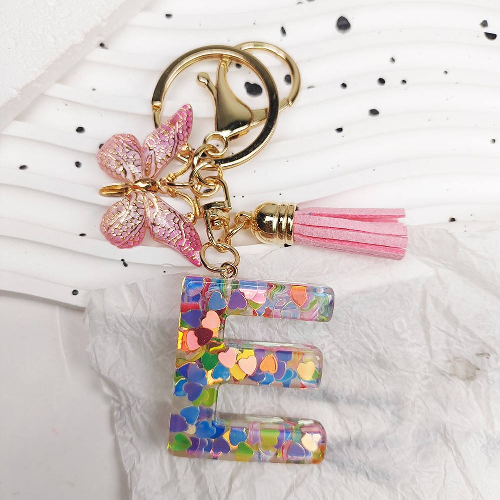T TAKONE Portachiavi Rosa Glitterato Con Farfalla E Lettera - In Resina Epossidica, 10,6 Cm, Regalo Per Donne E Bambine, Con Confezione Regalo