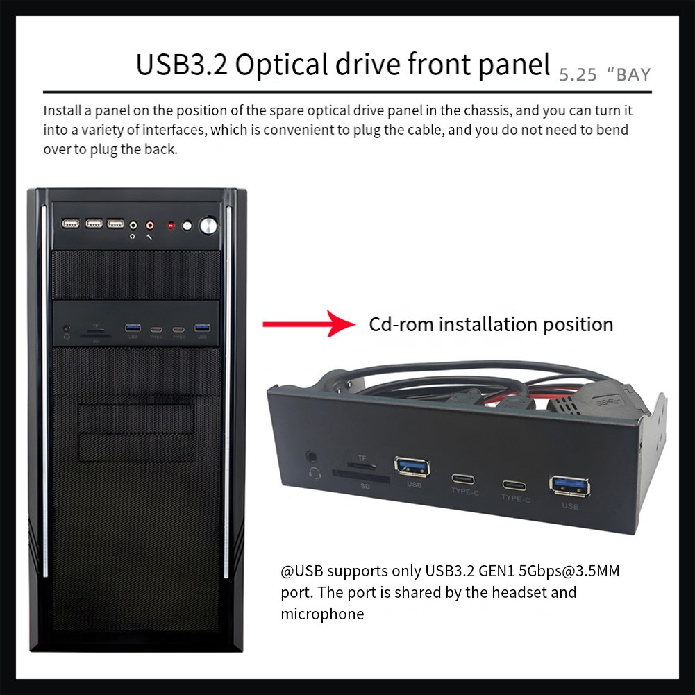 USB 3 2 Gen1 Front Panel USB A Audio Card Reader for Industrial Devices - Picture 7 of 11