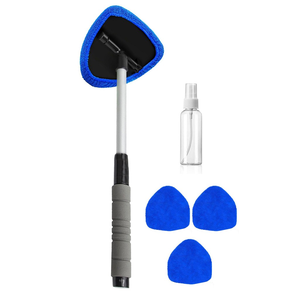 Vehicle Window Cleaning Kit with Extendable Handle and Wipes