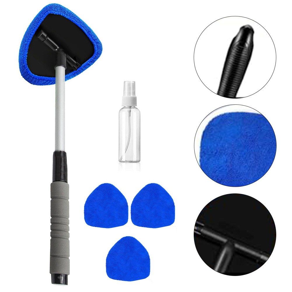 Vehicle Window Cleaning Kit with Extendable Handle and Wipes