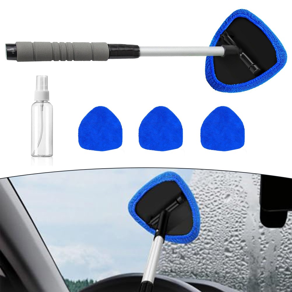 Vehicle Window Cleaning Kit with Extendable Handle and Wipes