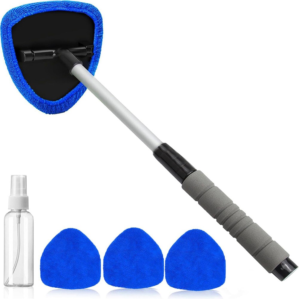Vehicle Window Cleaning Kit with Extendable Handle and Wipes