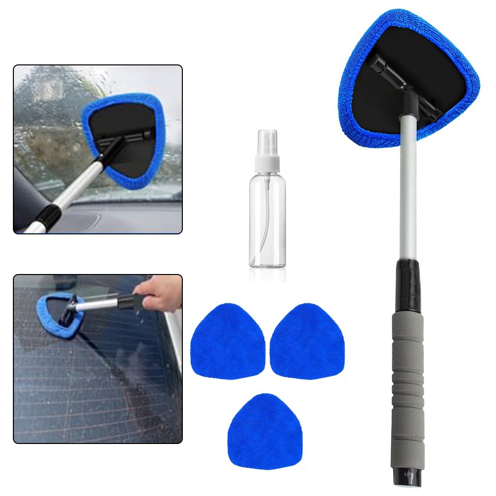 Vehicle Window Cleaning Kit with Extendable Handle and Wipes