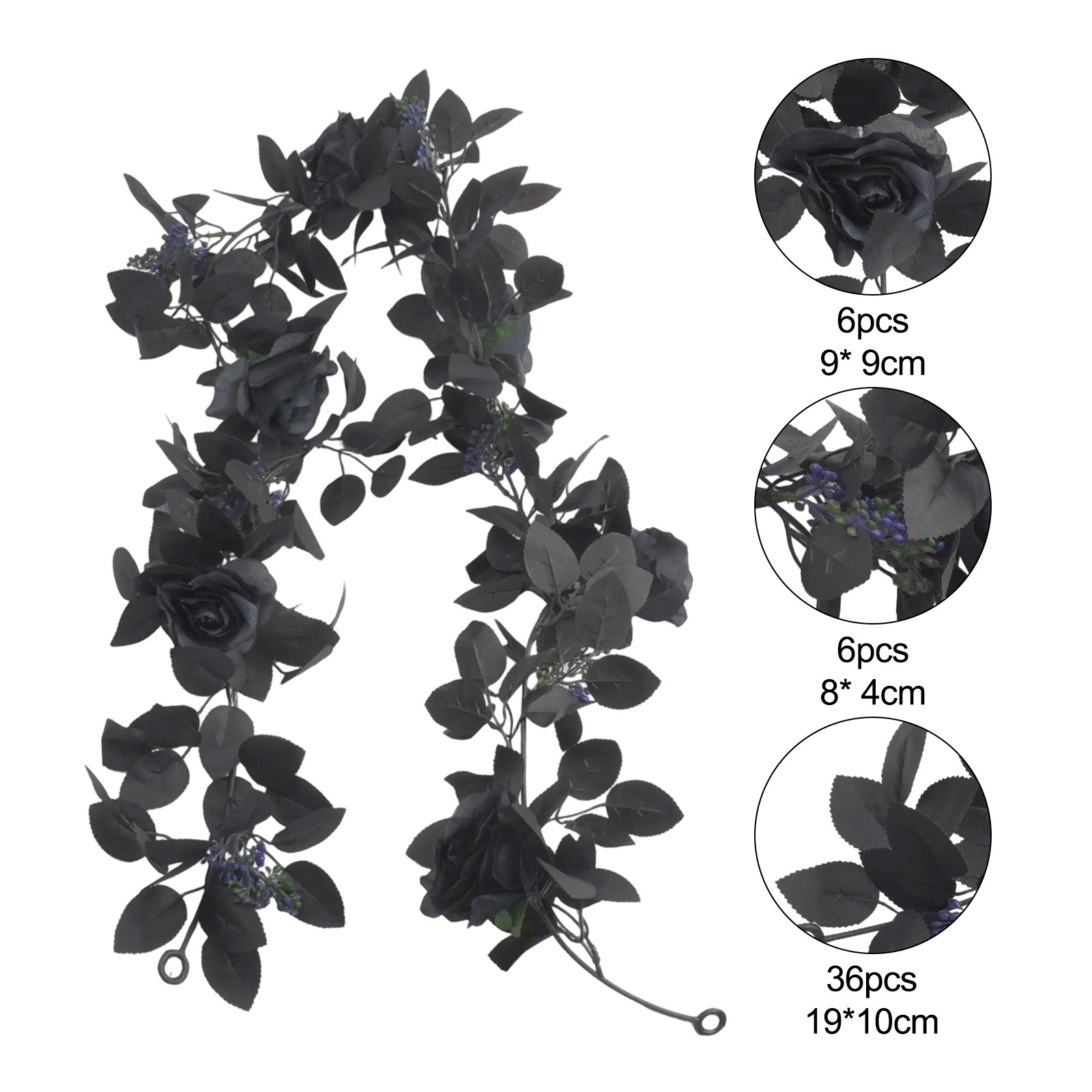 Beautifully Crafted Halloween Flower Decoration Black Roses Garland 5 7FT - Picture 44 of 54
