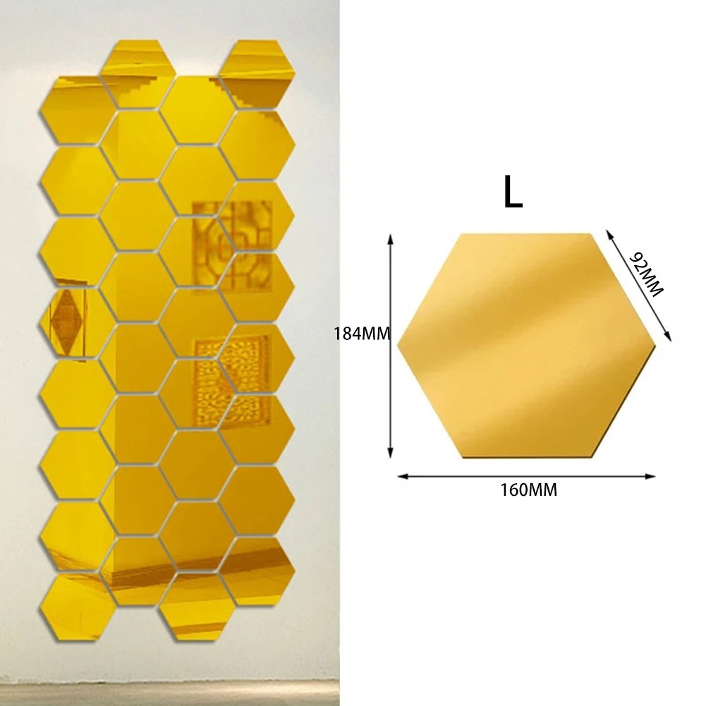Innovative 24pcs Gold Hexagonal Mirrors for Decorative Walls and Craft Projects