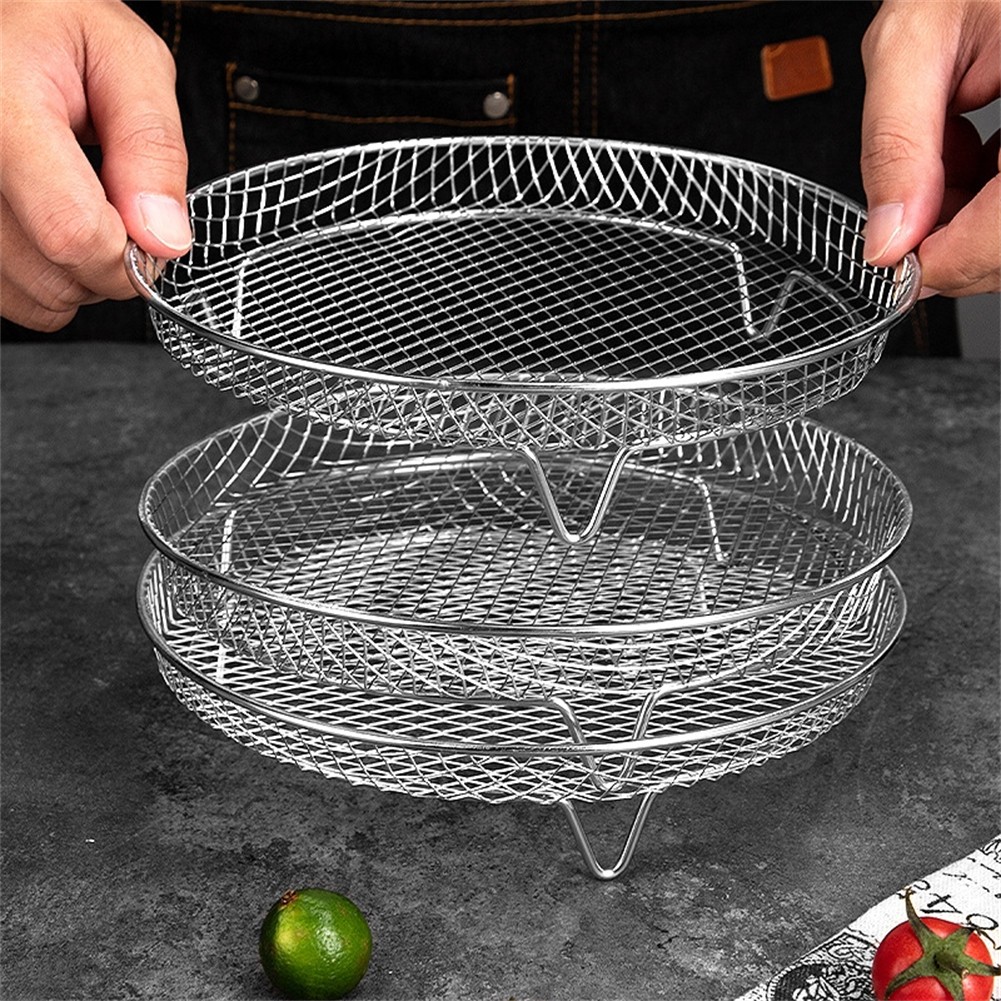 Ensemble de 3 couches pour friteuse à air avec paniers en boutiques maille d'acier inoxyd