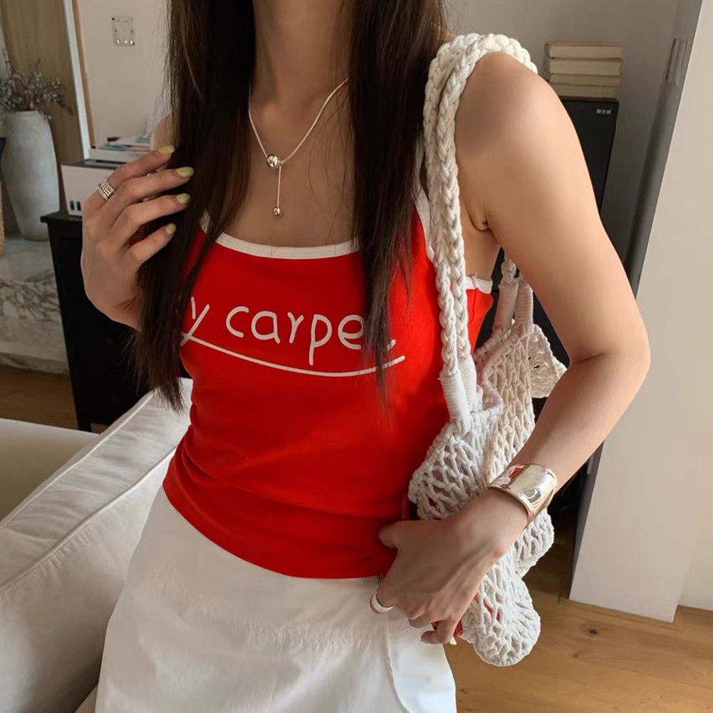 Modern Retro Gyaru Women Letter Print Slim Fit Crop Top Casual Camisole Design - Picture 15 of 15