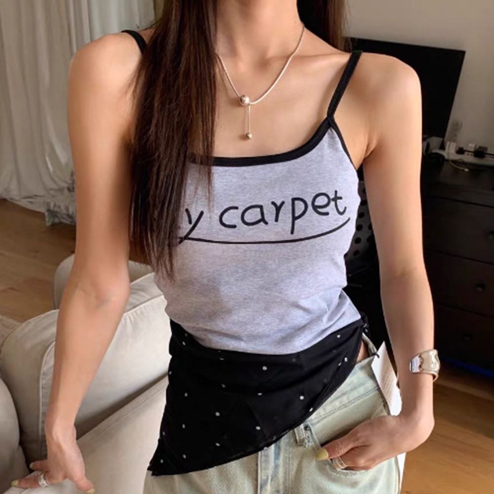 Modern Retro Gyaru Women Letter Print Slim Fit Crop Top Casual Camisole Design - Picture 10 of 15