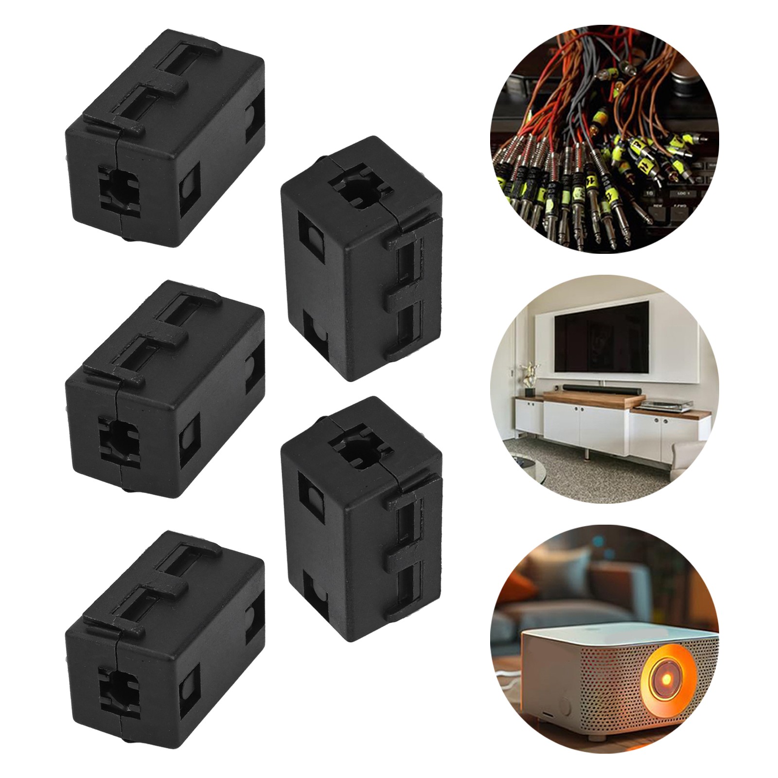 Black ClipOn Ferrite Core for Reducing Electromagnetic Interference in Cables