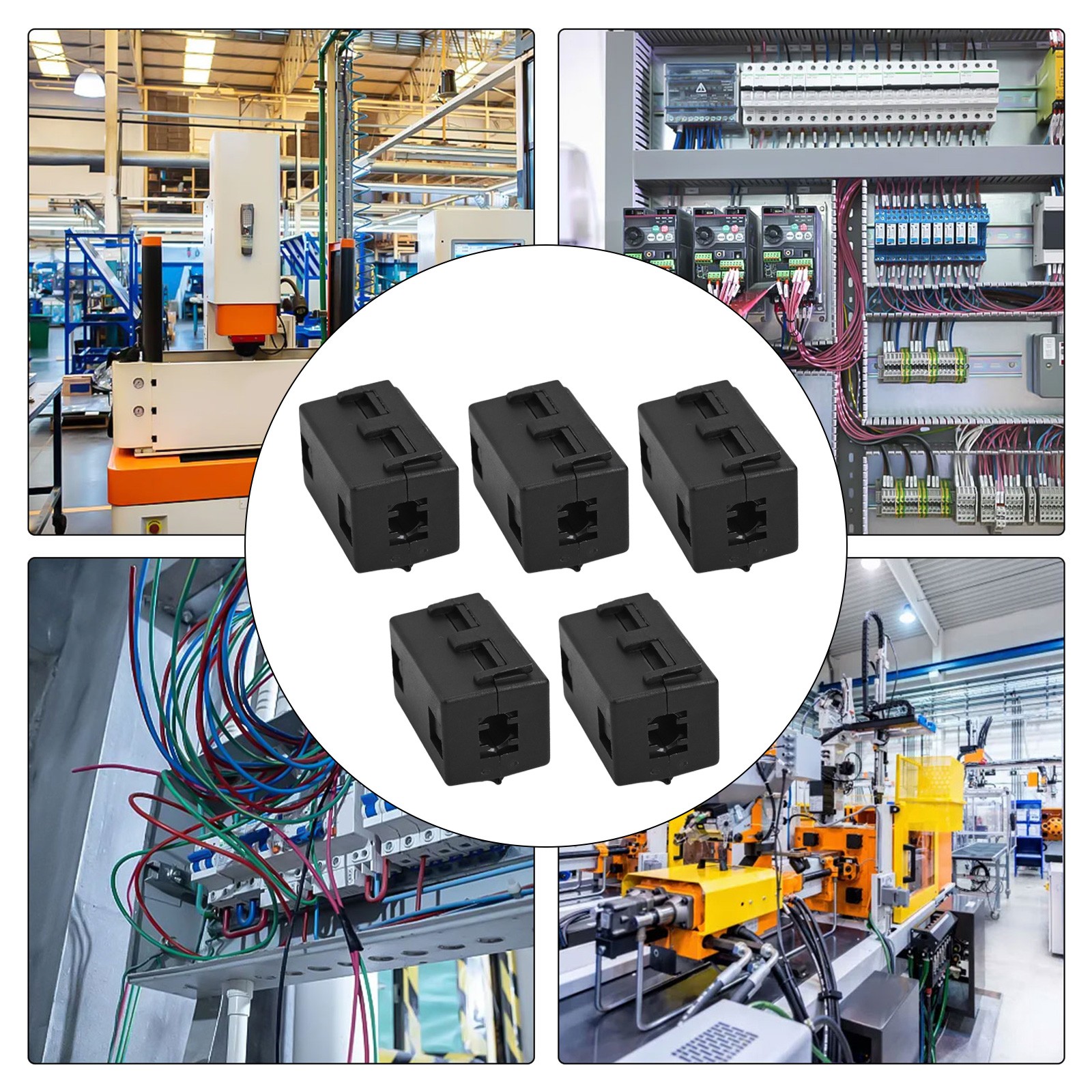 Black ClipOn Ferrite Core for Reducing Electromagnetic Interference in Cables
