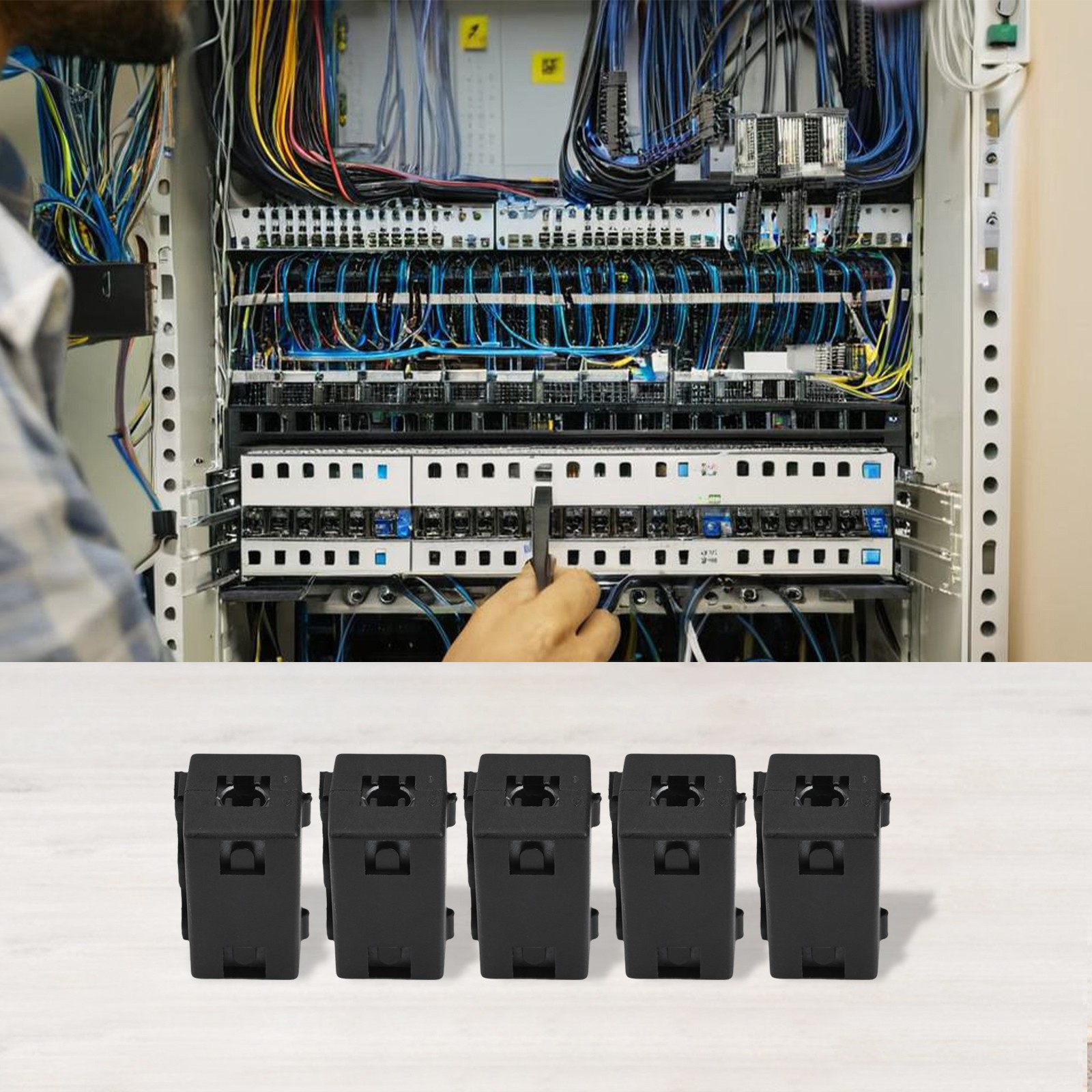 Black ClipOn Ferrite Core for Reducing Electromagnetic Interference in Cables
