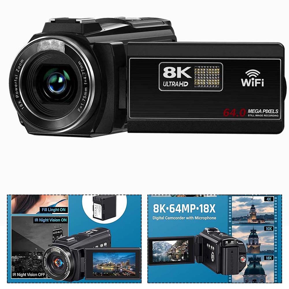 8k Video Camera GOGERLY 8K Camcorder 64MP Video Camera IR Night