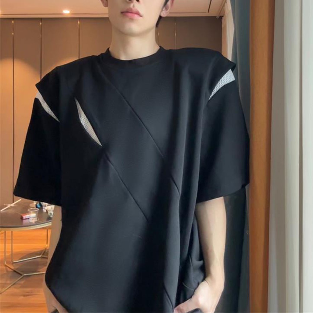 Men's Loose Fit Summer T Shirt with Irregular Spliced Design for Daily Use - Picture 17 of 32