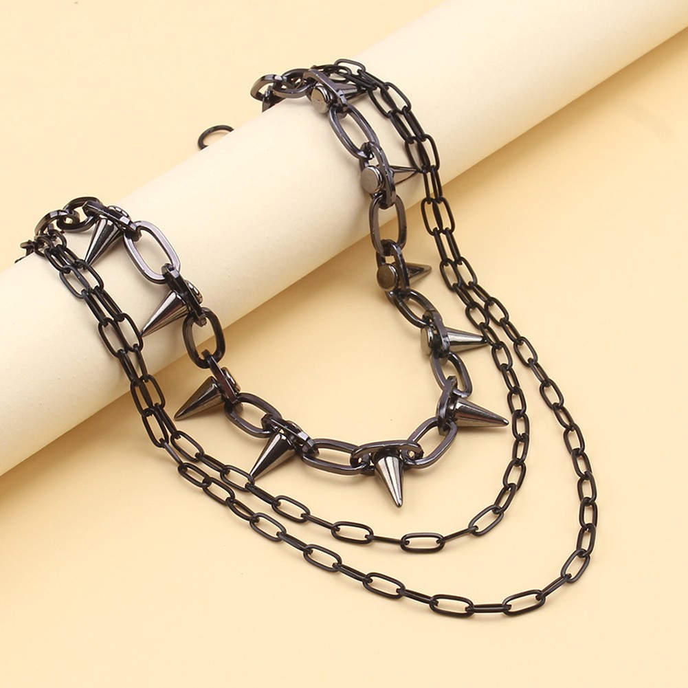 Unisex Gothic Punk Metal Rivet Double Layer Chain Belt for Pants 60cm Length - Picture 7 of 7