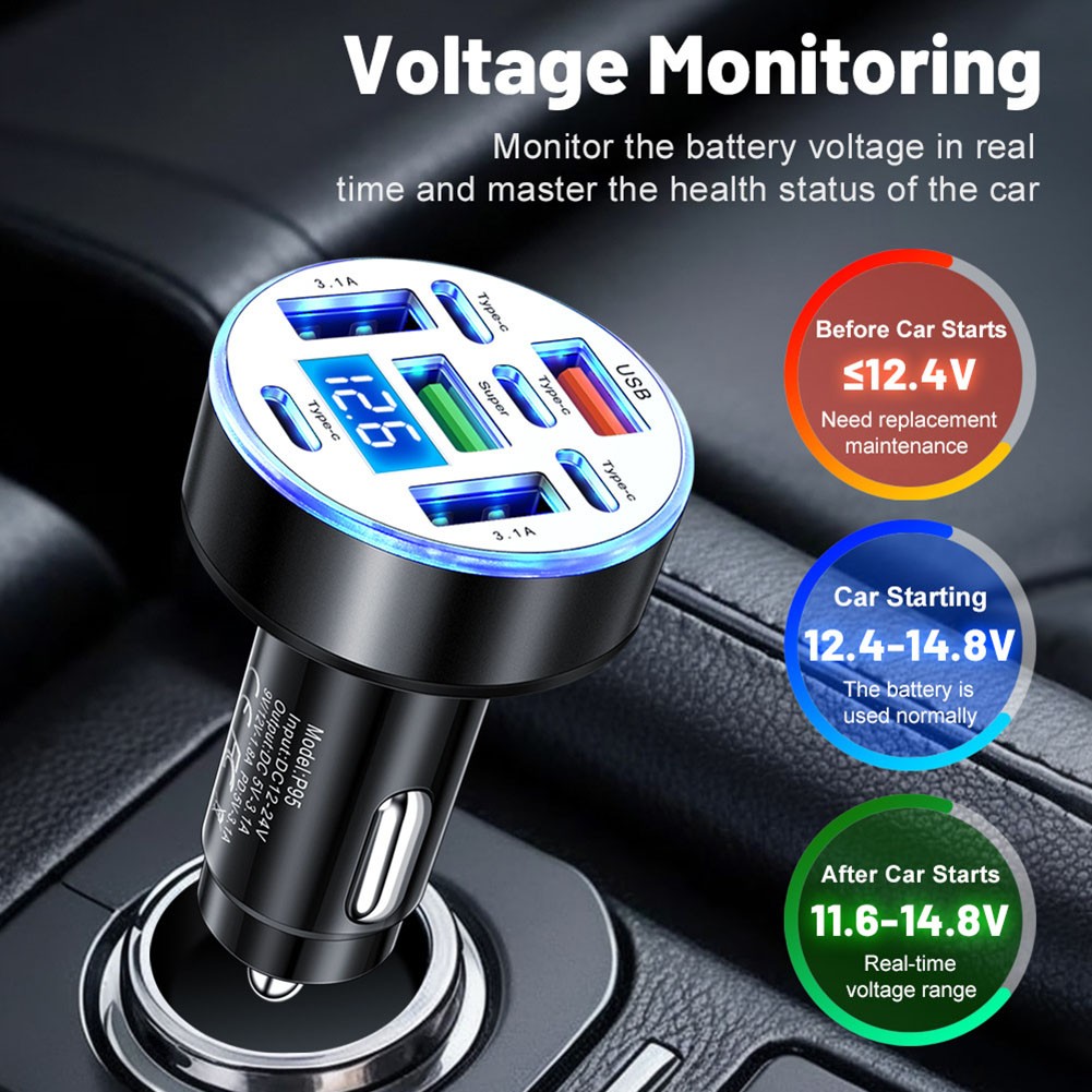 Chargeur Voiture 40W avec Affichage Num��rique de Tension et 8 Ports pour Charge - Photo 17 sur 29