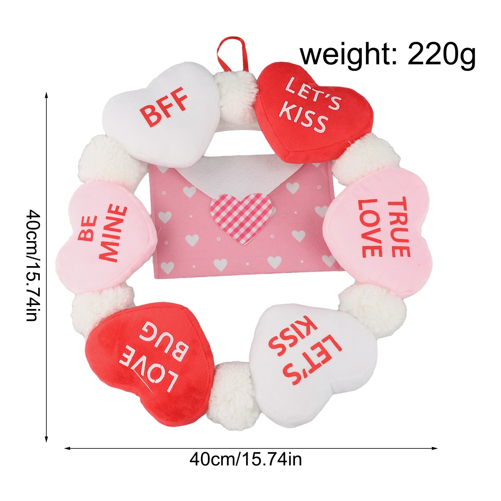 Festive 40cm Valentine Wreath with Soft Love Envelopes for Home Decoration - Picture 42 of 48