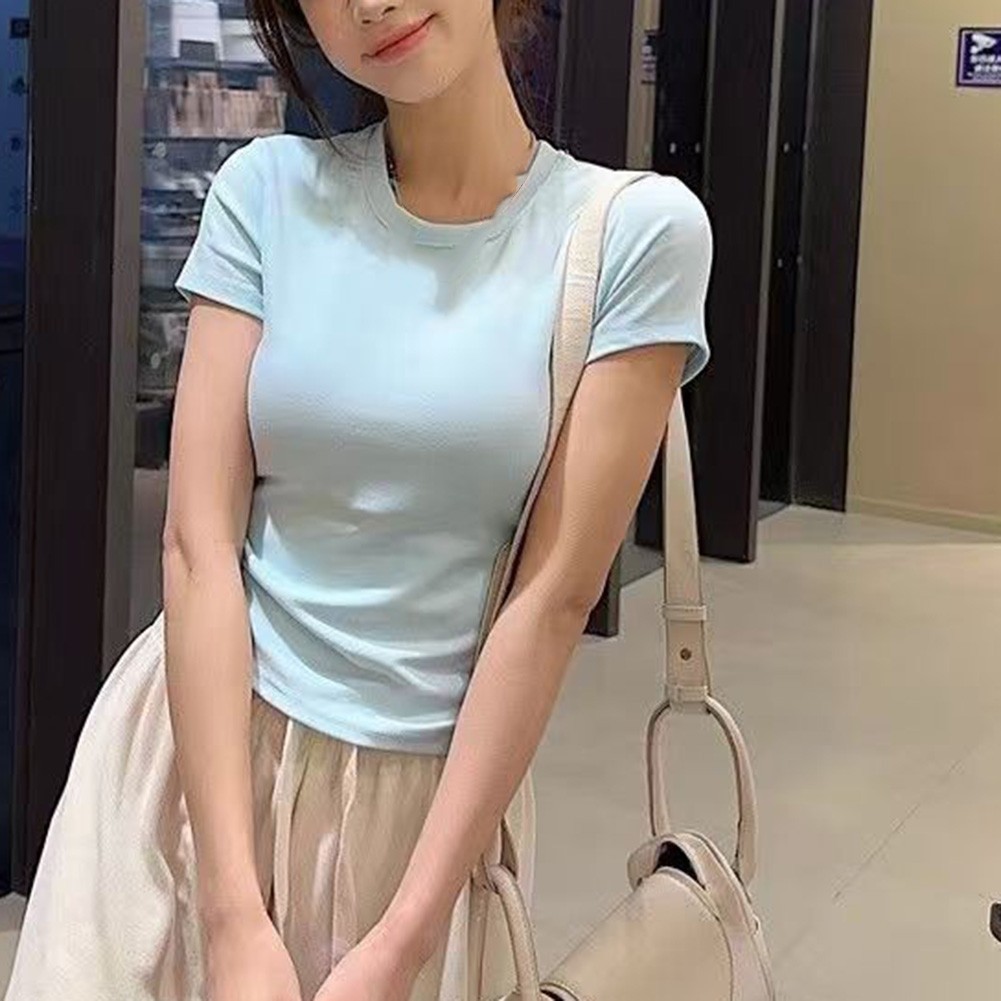 Women's Short Sleeve T Shirt Casual Slim Fit Basic Tops for Daily Wear - Picture 23 of 24
