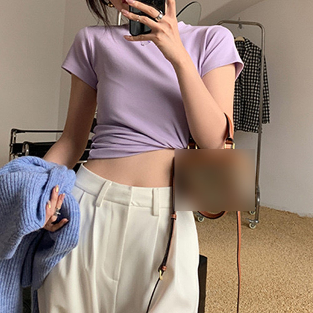 Women's Short Sleeve T Shirt Casual Slim Fit Basic Tops for Daily Wear - Picture 24 of 24