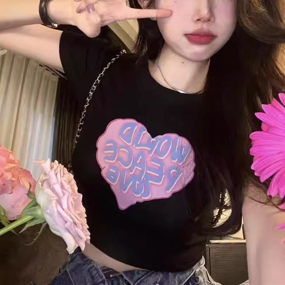 Trendy Women Short Sleeve Print T Shirt Retro Gyaru Style for Everyday Use - Picture 13 of 16