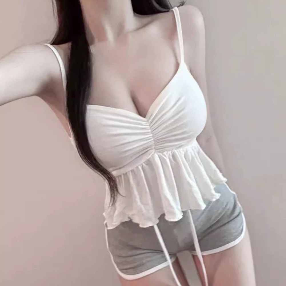Stylish Womens Sleeveless Ruffled Camisole Top in Solid Colors for Everyday Use - Picture 11 of 13