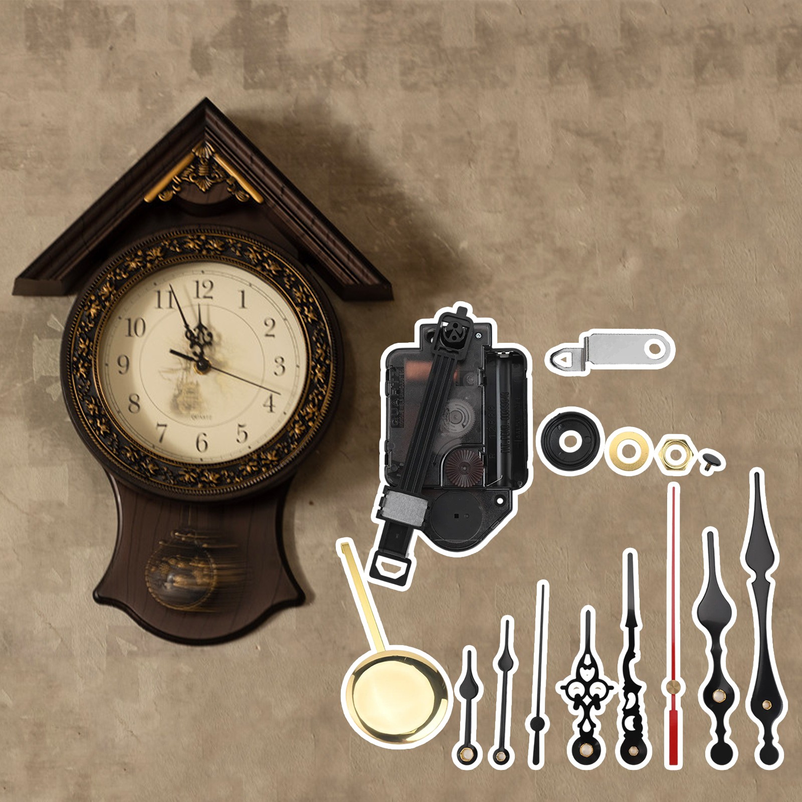 Set Ricambio Meccanismo Orologio a Pendolo Personalizzabile per Orologi da Paret - Picture 13 of 41