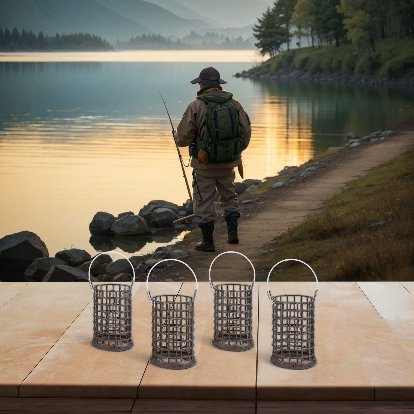 Efficient Bait Cage System for Fish Attracting Includes Four Pieces Design