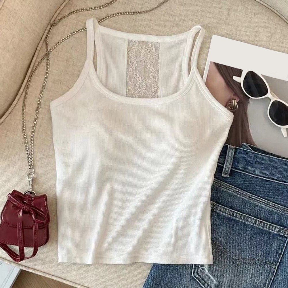 Lace Vest with Bra Pads for Women Stylish Short Tops in Apricot Gray White - Picture 13 of 16