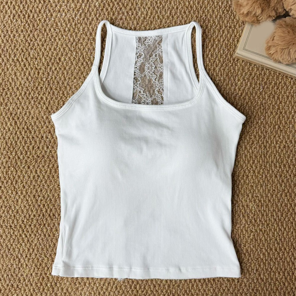 Lace Vest with Bra Pads for Women Stylish Short Tops in Apricot Gray White - Picture 15 of 16