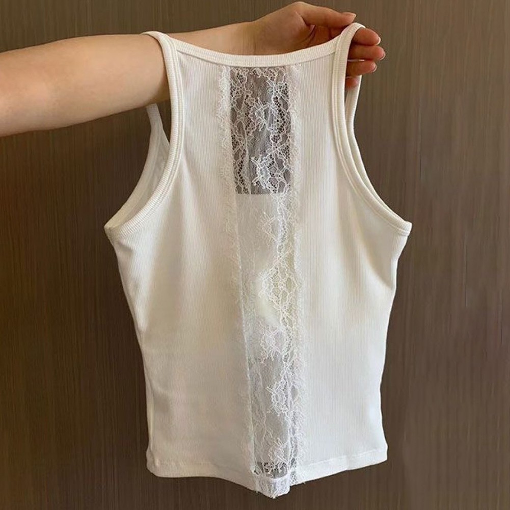 Lace Vest with Bra Pads for Women Stylish Short Tops in Apricot Gray White - Picture 14 of 16