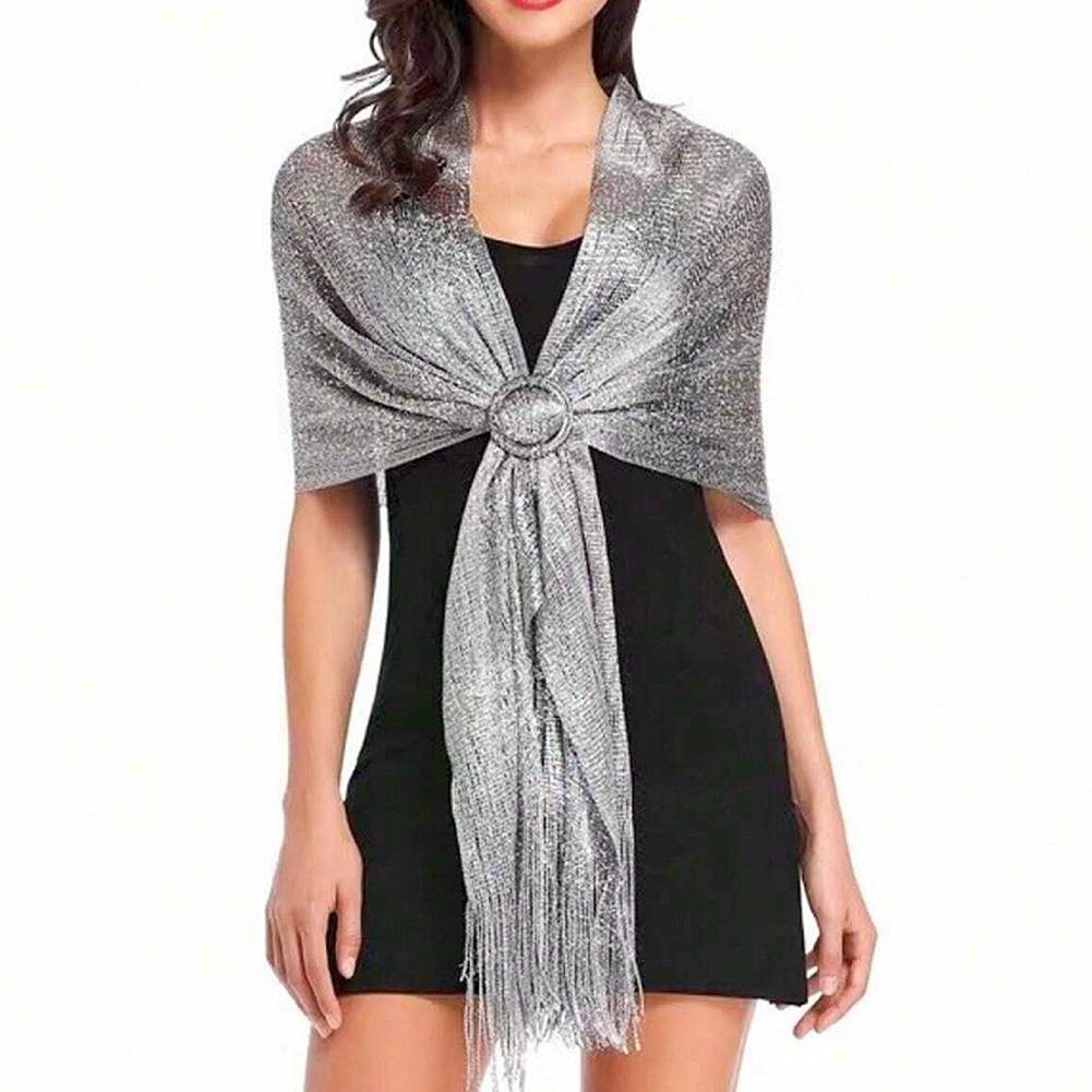 Gold and Silver Scarf Shawl with Breathable Fabric for Spring and Summer - Picture 13 of 13