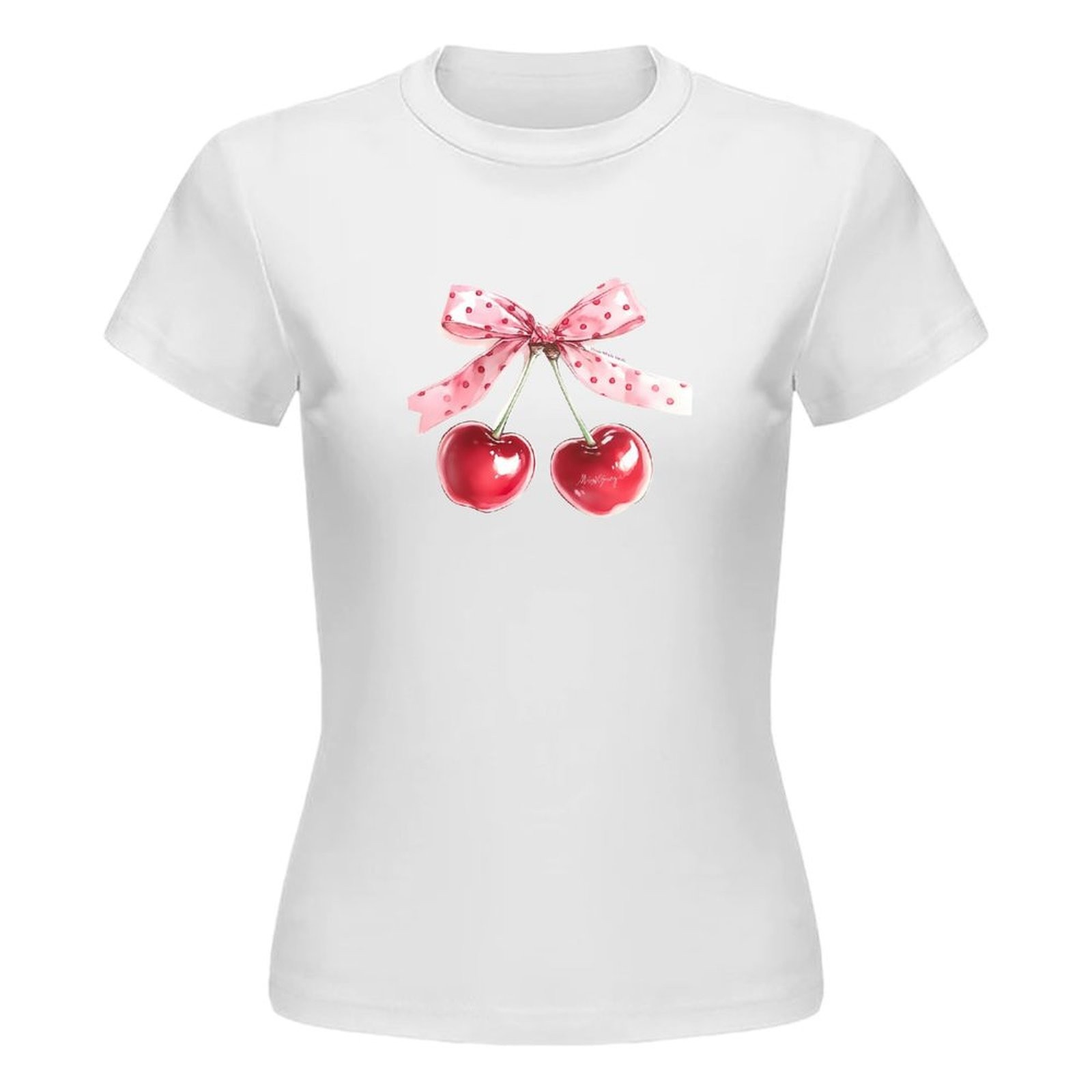 Mujeres Manga Corta Verano Camiseta Base Camisa Top Suelta Moño Estampado Cerezas - Imagen 10 de 10
