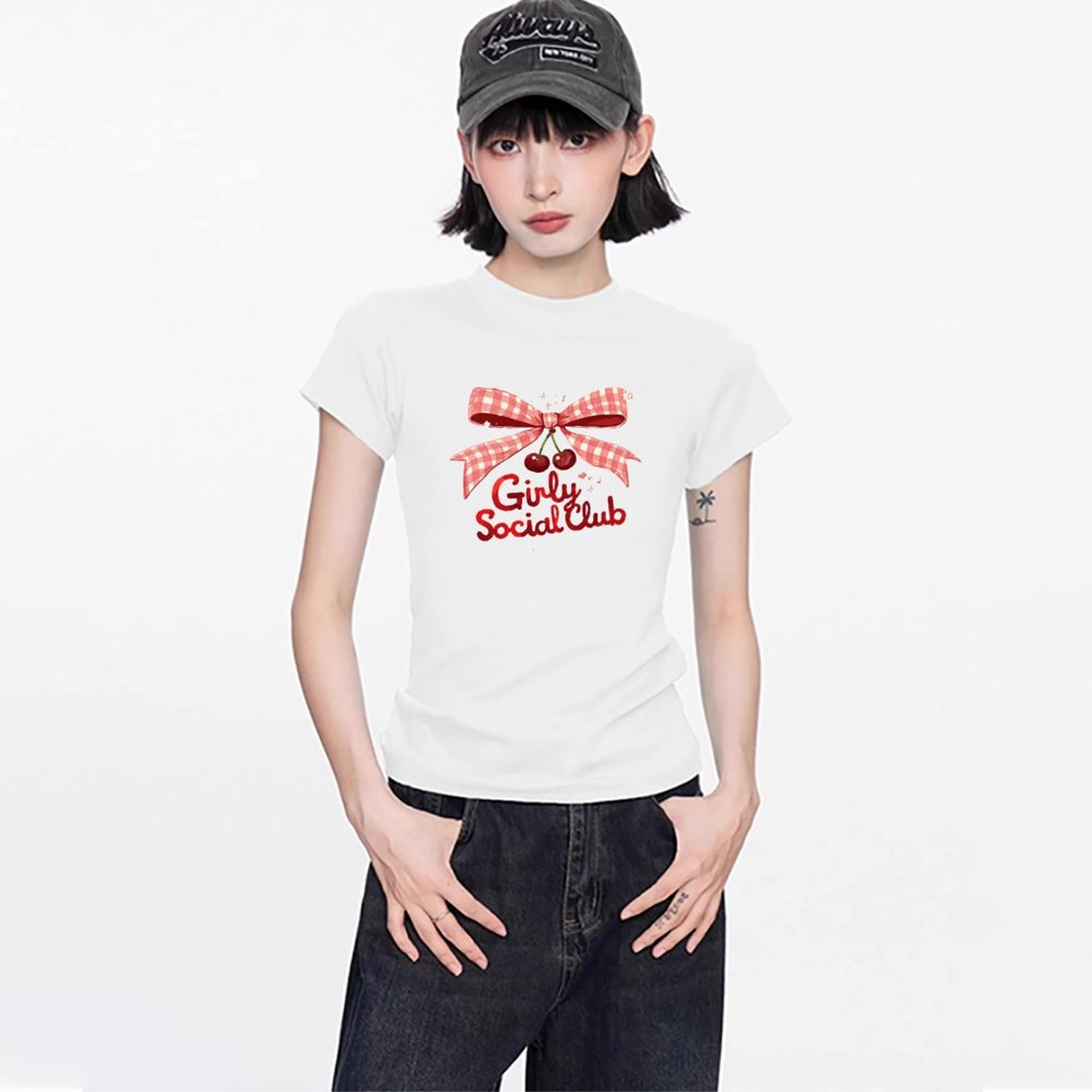 Prendas para el torso de verano de manga corta para mujer ajustadas con estampado de moño coreano cómodas de usar - Imagen 10 de 11