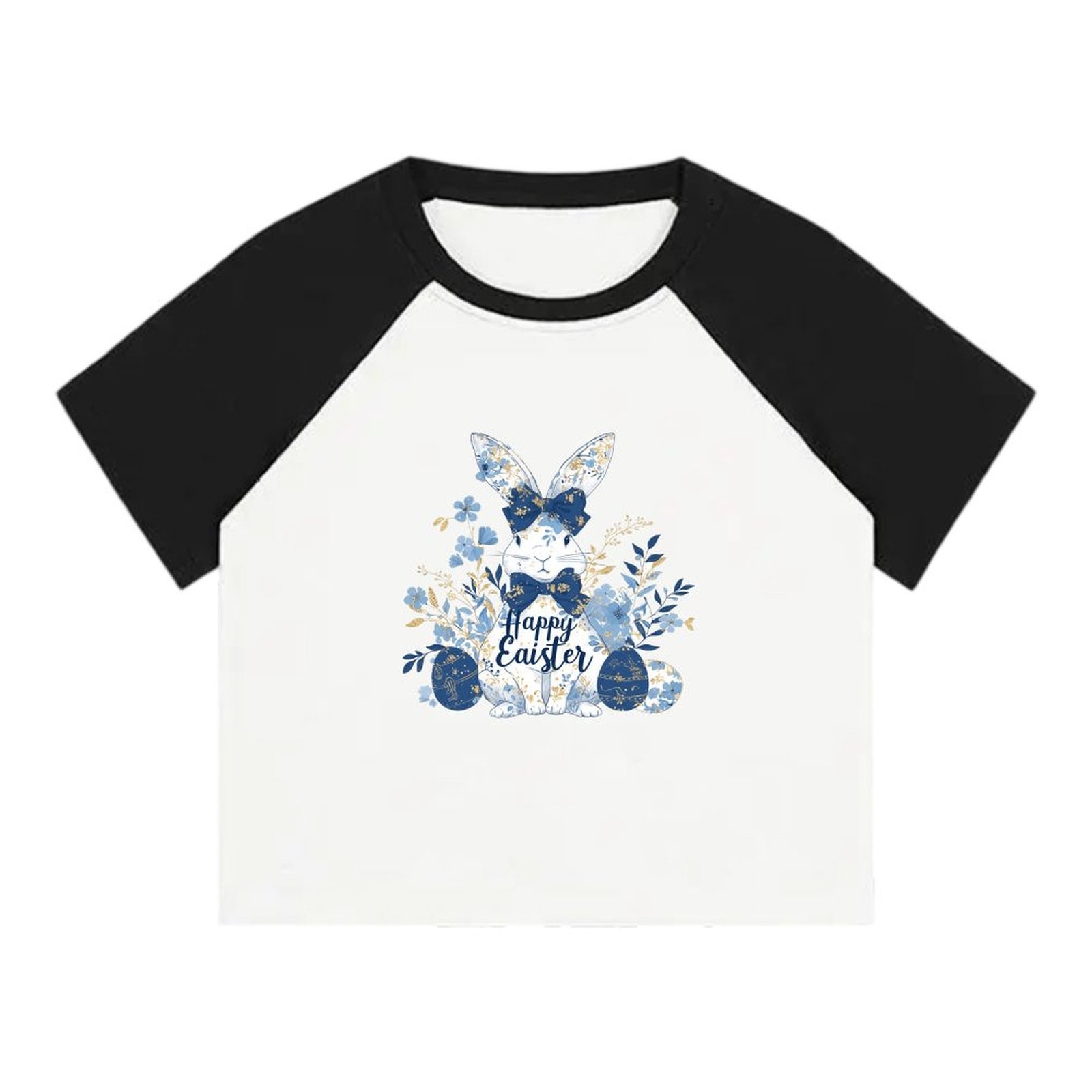 Top de verano de manga corta para mujer ajustado estampado de conejo coreano ajustado cómodo de usar - Imagen 12 de 16