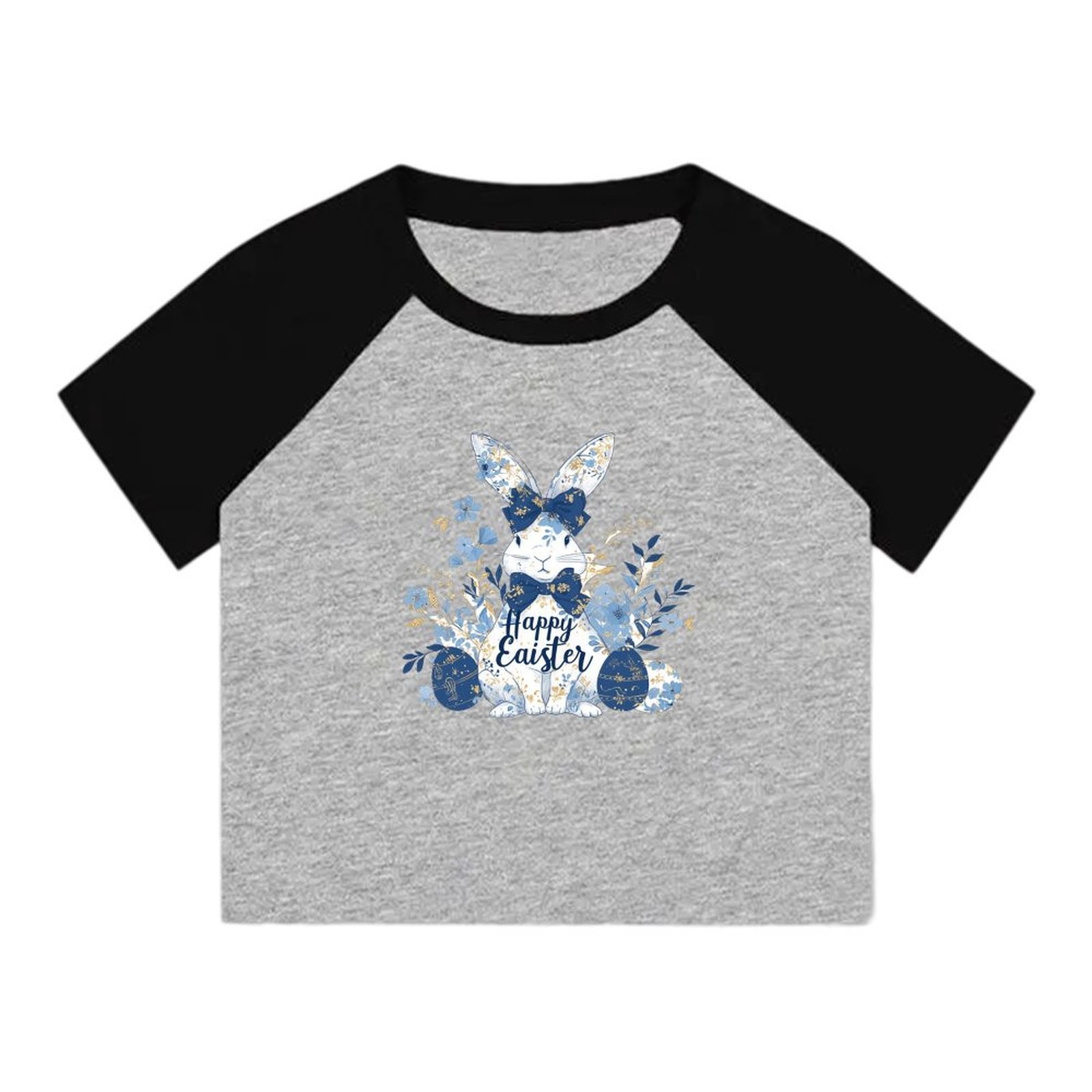 Top de verano de manga corta para mujer ajustado estampado de conejo coreano ajustado cómodo de usar - Imagen 15 de 16
