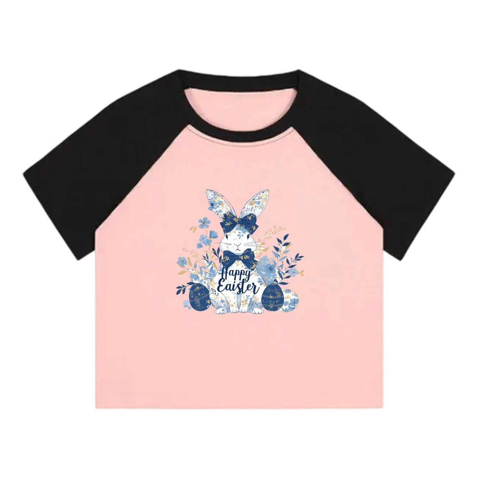 Top de verano de manga corta para mujer ajustado estampado de conejo coreano ajustado cómodo de usar - Imagen 14 de 16