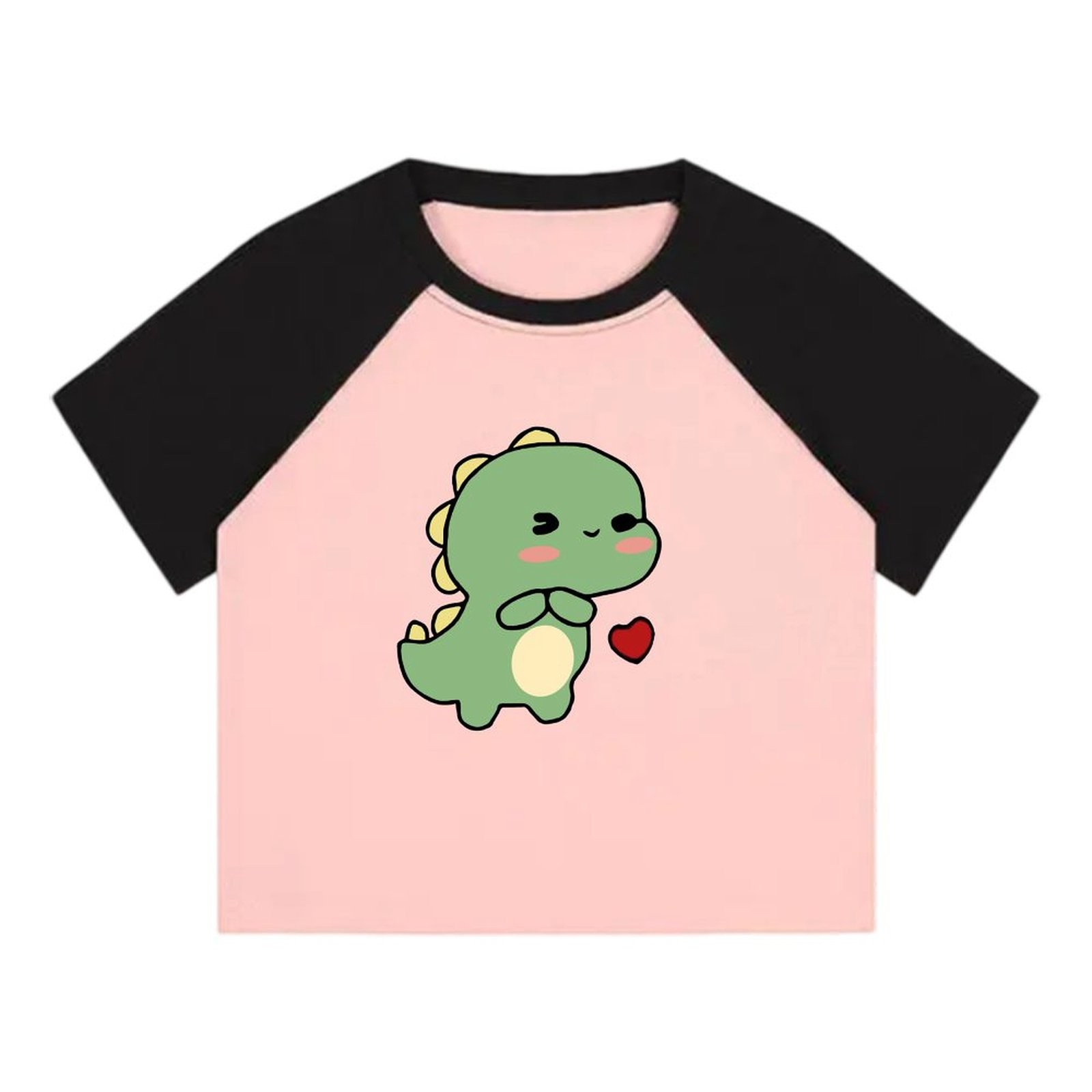 Summer Short Sleeve Women Tops Slim Korean Dinosaur Print Tight Comfor To Wear - Picture 16 of 16