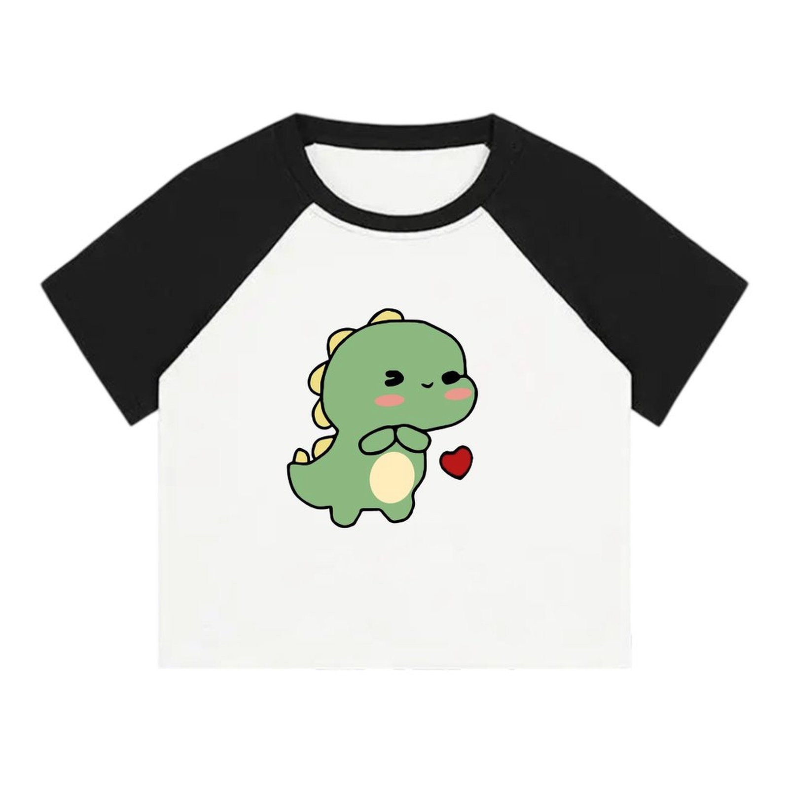 Summer Short Sleeve Women Tops Slim Korean Dinosaur Print Tight Comfor To Wear - Picture 13 of 16