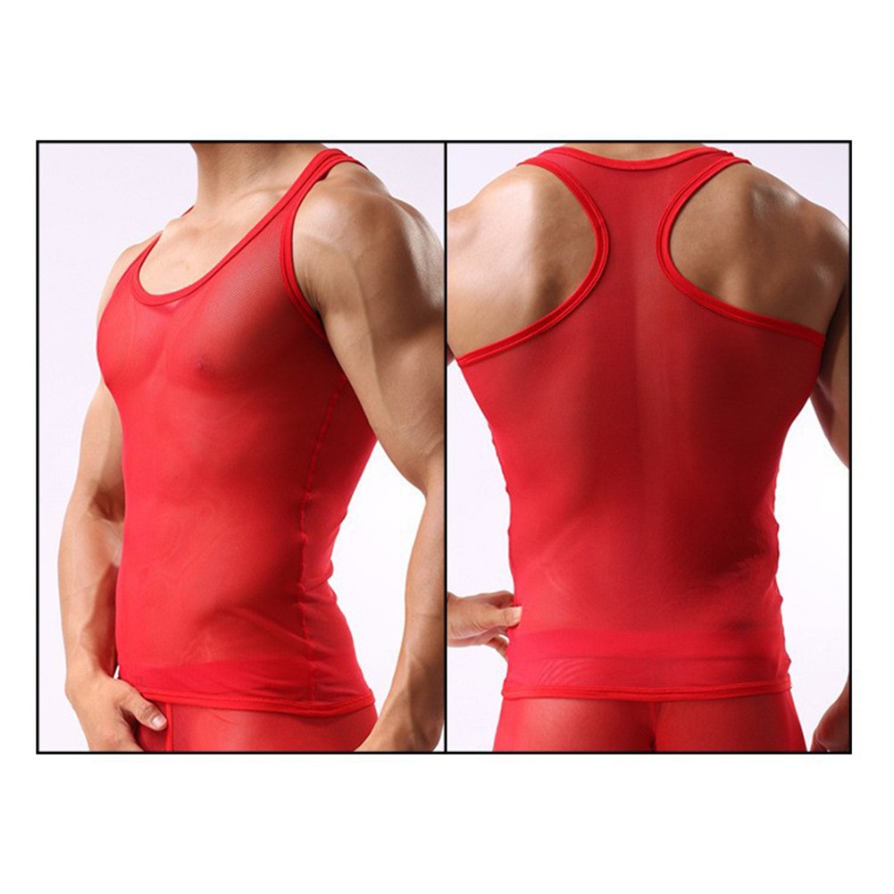 Men's Casual Sleeveless Mesh Tee Top with See Through Design for Summer - Picture 11 of 18