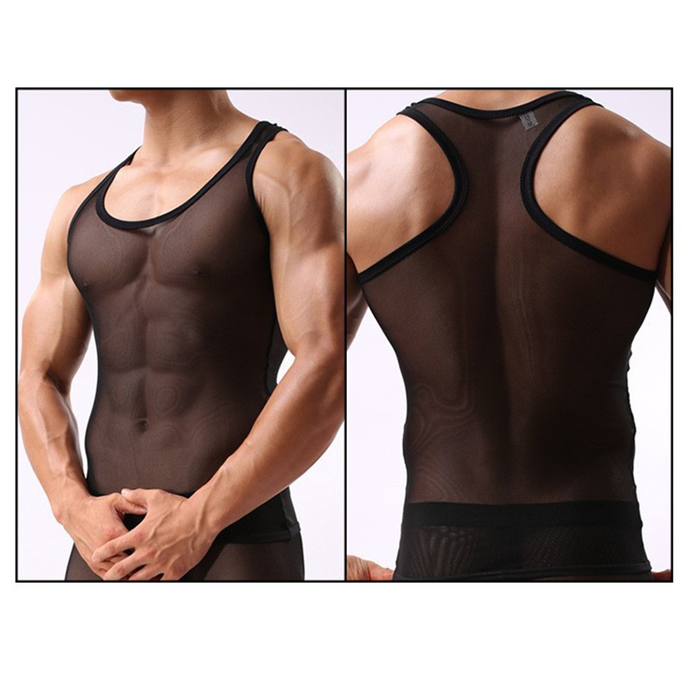 Men's Casual Sleeveless Mesh Tee Top with See Through Design for Summer - Picture 14 of 18