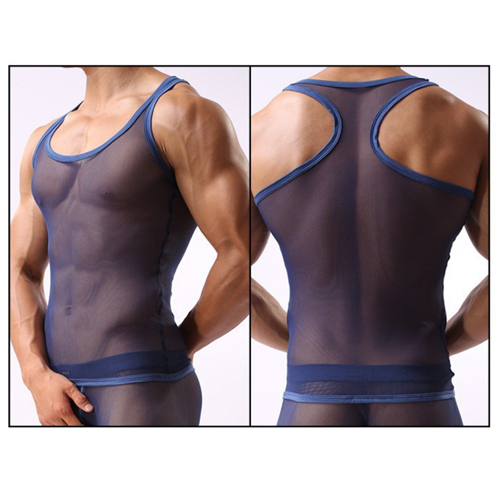 Mens Mesh Sleeveless Tank Top See Through Fishnet Bodybuilding Vest Tee Shirt - Picture 14 of 17